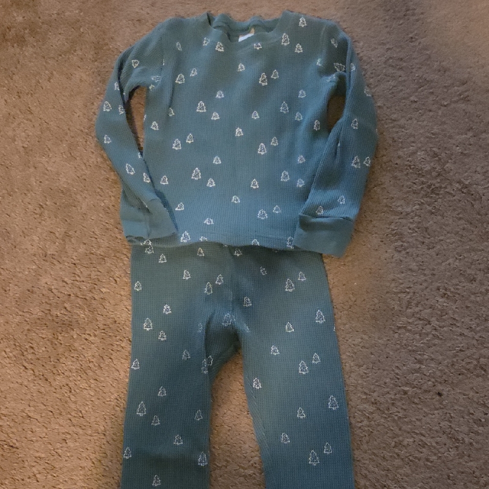 Kids Pajama Set in Teal with Tree Print